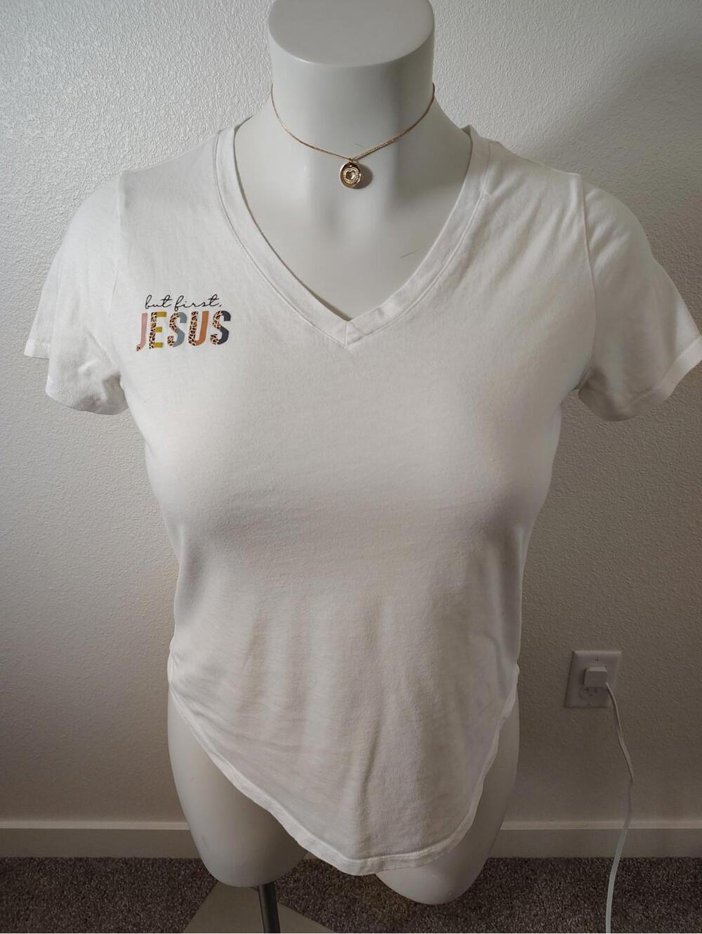 First Jesus Choose Joy Evangelize Gospel V Neck White T Shirt Old Navy Cotton